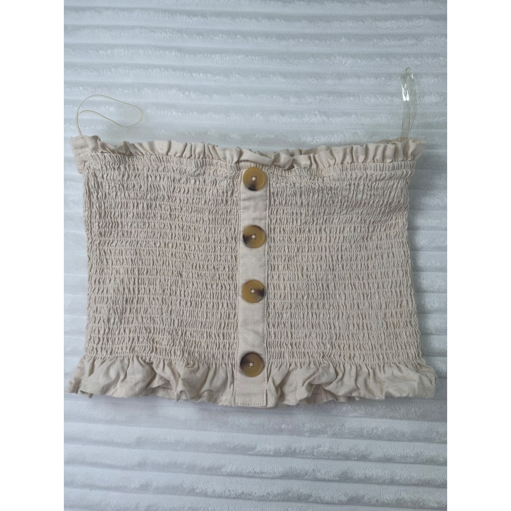 LA Hearts Smocked Button Women's Small Front Tube Top Linen Blend Boho